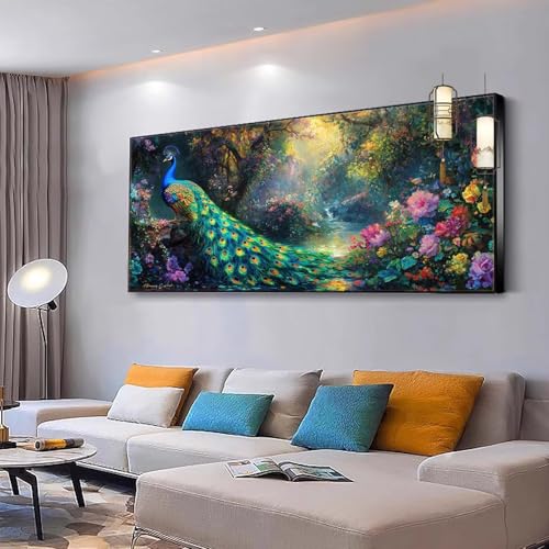 Malen nach Zahlen Erwachsene Pfau Malen Nach Zahlen ab 7 9 10 Jahre Mädchen, Paint by Numbers Adult, Kreativ set mit Leinwand Pinsel und Acrylfarben Home Decor Landschaft 100x200cm Ohne Rahmen Y340 von Kiagazaa