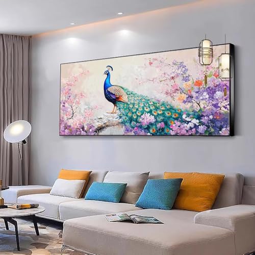 Malen nach Zahlen Erwachsene Pfau Malen nach Zahlen Mädchen ab 10,Kreativ set mit Leinwand Pinsel und Acrylfarben Bastelset Erwachsene Frauen für Geschenke und Home Deko Blume 40x70cm Ohne Rahmen Y342 von Kiagazaa