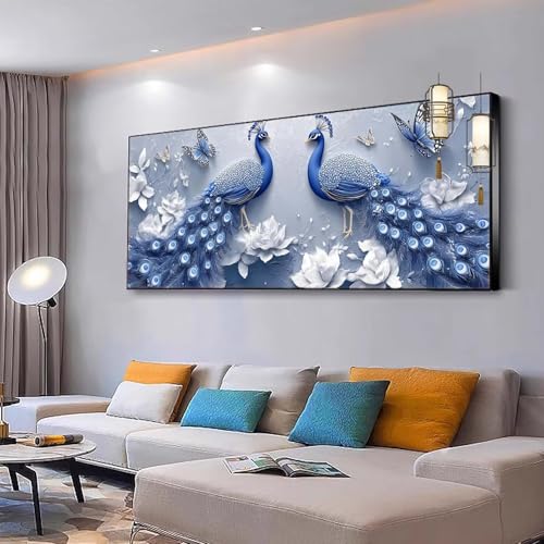 Malen nach Zahlen Erwachsene Pfau Malen nach Zahlen Mädchen ab 10,Kreativ set mit Leinwand Pinsel und Acrylfarben Bastelset Erwachsene Frauen für Geschenke und Home Deko Paar 50x100cm Ohne Rahmen Y348 von Kiagazaa