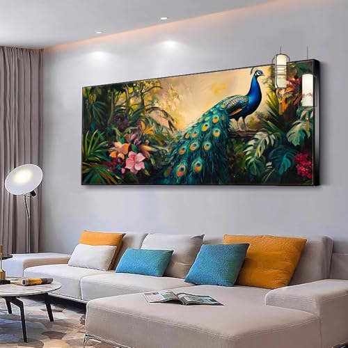 Malen nach Zahlen Erwachsene Pfau Paint by Numbers Adult Kit Kinder Anfänger DIY Bastelset mit 3 Pinsel und Acrylfarben von Knitterfreie Leinwand Kit, Home Wand Dekoration Landschaft 100x200cm Y341 von Kiagazaa