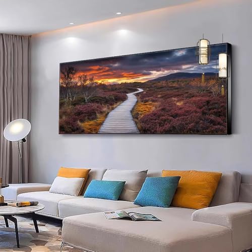 Malen nach Zahlen Erwachsene Sonnenuntergang Malen Nach Zahlen ab 7 9 10 Jahre Mädchen, Paint by Numbers Adult, Kreativ set mit Leinwand Pinsel und Acrylfarben Home Decor Landschaft 100x230cm Y361 von Kiagazaa