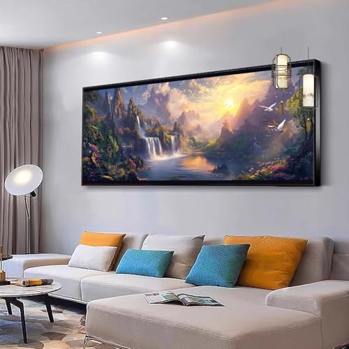 Malen nach Zahlen Erwachsene Sonnenuntergang Malen Nach Zahlen ab 7 9 10 Jahre Mädchen, Paint by Numbers Adult, Kreativ set mit Leinwand Pinsel und Acrylfarben Home Decor Landschaft 50x100cm Y367 von Kiagazaa