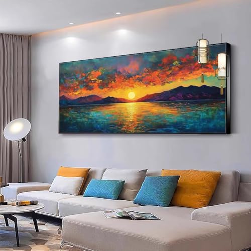 Malen nach Zahlen Erwachsene Sonnenuntergang Malen Nach Zahlen ab 7 9 10 Jahre Mädchen, Paint by Numbers Adult Kit, Kreativ set mit Leinwand Pinsel und Acrylfarben Home Decor Landschaft 30x60cm Y370 von Kiagazaa