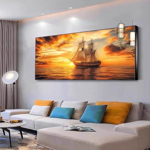 Malen nach Zahlen Erwachsene Sonnenuntergang Malen nach Zahlen Mädchen ab 10, Kreativ set mit Leinwand Pinsel und Acrylfarben Bastelset Erwachsene Frauen für Home Deko Boot 100x230cm Ohne Rahmen Y360 von Kiagazaa