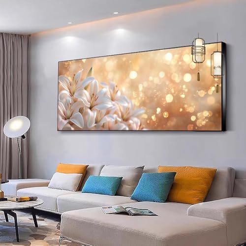 Malen nach Zahlen Erwachsene Sonnenuntergang Malen nach Zahlen Mädchen ab 10, Kreativ set mit Leinwand Pinsel und Acrylfarben Bastelset Erwachsene Frauen für Home Deko Lilie 40x80cm Ohne Rahmen Y357 von Kiagazaa