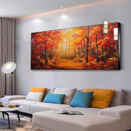 Malen nach Zahlen Erwachsene Sonnenuntergang Malen nach Zahlen Mädchen ab 10, Kreativ set mit Leinwand Pinsel und Acrylfarben Bastelset Frauen für Home Haus Deko Ahornblätter 40x70cm Ohne Rahmen Y372 von Kiagazaa