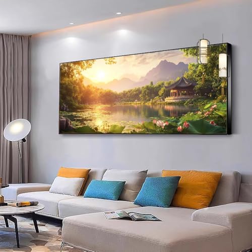 Malen nach Zahlen Erwachsene Sonnenuntergang Malen nach Zahlen Mädchen ab 10, Kreativ set mit Leinwand Pinsel und Acrylfarben Bastelset Frauen für Home Haus Deko Landschaft 100x200cm Ohne Rahmen Y366 von Kiagazaa