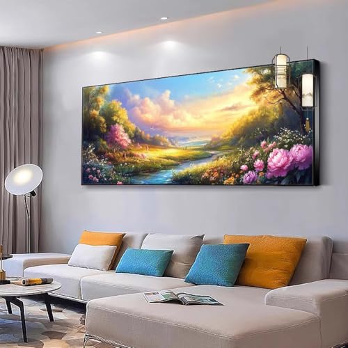 Malen nach Zahlen Erwachsene Sonnenuntergang Paint by Numbers Adult Kinder Anfänger DIY Bastelset mit 3 Pinsel und Acrylfarben von Knitterfreie Leinwand Kit, Home Wand Dekor Landschaft 40x80cm Y365 von Kiagazaa