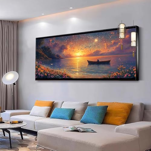 Malen nach Zahlen Erwachsene Sonnenuntergang Paint by Numbers Adult Kinder Anfänger DIY Bastelset mit 3 Pinsel und Acrylfarben von Knitterfreie Leinwand Kit, Home Wand Dekoration Boot 40x80cm Y359 von Kiagazaa