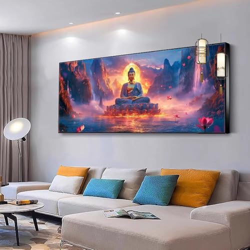 Malen nach Zahlen Erwachsene Sonnenuntergang Paint by Numbers Adult Kinder Anfänger DIY Bastelset mit 3 Pinsel und Acrylfarben von Knitterfreie Leinwand Kit, Home Wand Dekoration Buddha 30x60cm Y374 von Kiagazaa