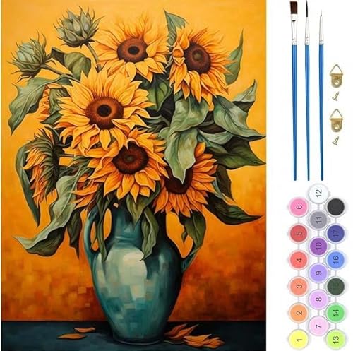 Ölgemälde Sonnenblume Malen Nach Zahlen, Paint by Numbers Malen Nach Zahlen Adult Kit, Groß DIY Handgemalt Ölgemälde Kit für Anfänger Mit Pinsels Und Acrylfarbe, für Home Décor 100x120cm (No Frame) von Kiagazaa