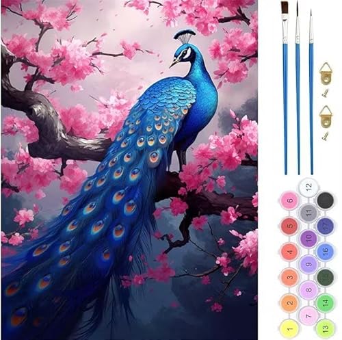 Pfau Blume Malen Nach Zahlen, Paint by Numbers Malen Nach Zahlen Adult Kit, Groß DIY Handgemalt Ölgemälde Kit für Anfänger Mit Pinsels Und Acrylfarbe, für Home Décor Geschenke 100x120cm (No Frame) von Kiagazaa