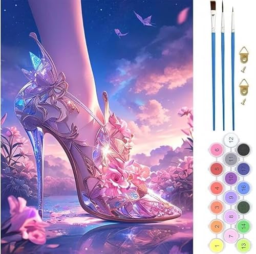 Schuhe Fantasie Malen Nach Zahlen, Paint by Numbers Malen Nach Zahlen Adult Kit, Groß DIY Handgemalt Ölgemälde Kit für Anfänger Mit Pinsels Und Acrylfarbe, für Home Décor Geschenke 30x40cm (No Frame) von Kiagazaa