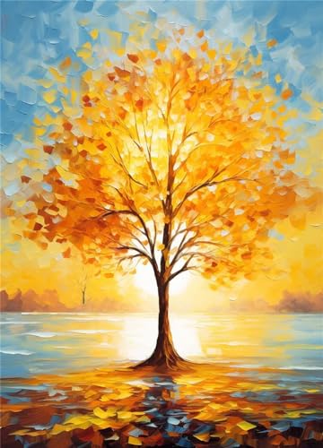 Sonnenuntergang Baum Diamond Painting Erwachsene, 5D DIY Square Diamant Painting Bilder Kits, DIY Diamant Malerei mit Diamond Painting Zubehör, Diamant Kunst Set für Home Wand Décor 20x30cm FX-62 von Kiagazaa