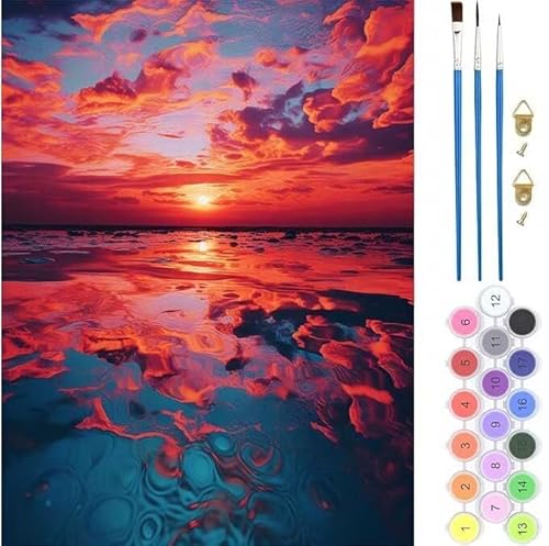 Sonnenuntergang See Malen Nach Zahlen, Paint by Numbers Malen Nach Zahlen Adult Kit, Groß DIY Handgemalt Ölgemälde Kit für Anfänger Mit Pinsels Und Acrylfarbe, für Home Décor 100x120cm (No Frame) von Kiagazaa