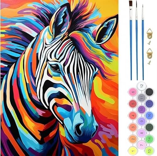 Zebra Buntes Malen Nach Zahlen, Paint by Numbers Malen Nach Zahlen Adult Kit, Groß DIY Handgemalt Ölgemälde Kit für Anfänger Mit Pinsels Und Acrylfarbe, für Home Décor Geschenke 100x120cm (No Frame) von Kiagazaa