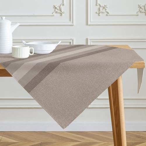 Kiatuniya Tischdecke Streifen Beige Braun Mitteldecke Modern Winter Tischtuch Vintage Abwaschbar Tischdecken Landhausstil für Frühling Herbst Küche Tischdeko Party Dekor 85x85 cm von Kiatuniya