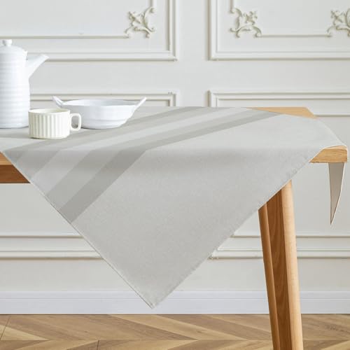 Kiatuniya Tischdecke Streifen Beige Mitteldecke Modern Winter Tischtuch Vintage Abwaschbar Tischdecken Landhausstil für Frühling Herbst Küche Tischdeko Party Dekor 85x85 cm von Kiatuniya