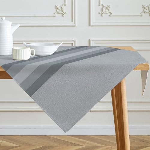 Kiatuniya Tischdecke Streifen Blau Grau Mitteldecke Modern Winter Tischtuch Vintage Abwaschbar Tischdecken Landhausstil für Frühling Herbst Küche Tischdeko Party Dekor 85x85 cm von Kiatuniya