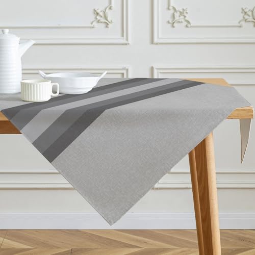 Kiatuniya Tischdecke Streifen Grau Mitteldecke Modern Winter Tischtuch Vintage Abwaschbar Tischdecken Landhausstil für Frühling Herbst Küche Tischdeko Party Dekor 85x85 cm von Kiatuniya