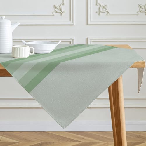 Kiatuniya Tischdecke Streifen Grün Mitteldecke Modern Winter Tischtuch Vintage Abwaschbar Tischdecken Landhausstil für Frühling Herbst Küche Tischdeko Party Dekor 85x85 cm von Kiatuniya