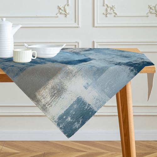 Tischdecke 100x100 cm Marineblau Modern Mittelläufer Kunst Gemälde Tischdecken Kurz Leinen Tisch Deko Abwaschbar Dekoration Aesthetic Tischdecke für Herbst Party Hochzeiten Feiertage Geburtstag von Kiatuniya