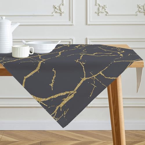 Tischdecke Grau und Gold Mittelläufer Moderne Tischdecken mit Marmorstruktur Abstraktes Leinen Tischdekoration für Die Küche im Innenbereich Winter Frühling Feiertags Partydekor 85 x 85 cm von Kiatuniya