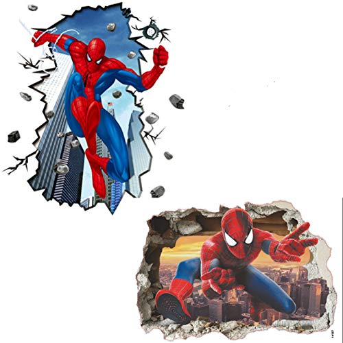 Kibi 2PCS 3D-effekt Aufkleber Spiderman im Wanddurchbruch Loch Marvel's Spider-Man Ultimate Wandtattoo Kinderzimmer Spiderman Wandsticker Spiderman Wandaufkleber Spiderman von Kibi Store