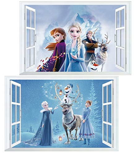 Kibi 2PCS Wandtattoo Frozen Wandtattoo Eiskönigin (Frozen) Elsa und Anna Wandsticker Frozen Disney für Kinderzimmer Living Room Removable Prinzessin Elsa Anna Wandtattoo Kinderzimmer Frozen Olaf von Kibi Store