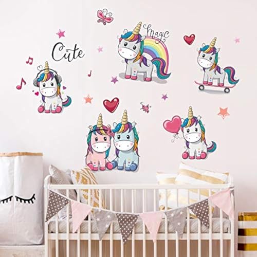 Kibi Einhorn Wandtattoo Einhorn mit Sternen Bunt Einhörner Wandtattoo Babyzimmer Wandsticker Einhorn Mädchen Entfernbarer Wandaufkleber Einhorn Kinderzimmer Schlafzimmer Wanddekoration von Kibi Store