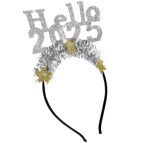 Kichvoe Hallo 2025 Stirnband Haarband Stern Lametta Haarreifen Für Silvester Haarschmuck Partygeschenke Silber von Kichvoe