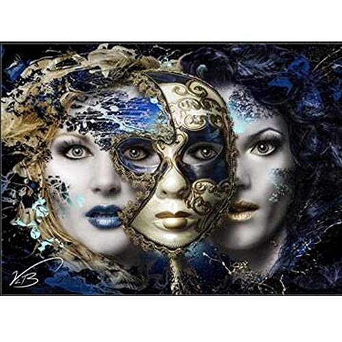 Diamond Painting Maske Frau Nummer Mosaic Arts Craft Großes Bilder Für Home Wand Decor Crystal Strass Stickerei Kits Full Drill 5D DIY Kreuzstich,Runder Diamant,60X45Cm von Kicuy