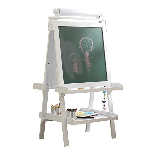 KidKraft Deluxe Kunst Staffelei aus Holz für Kinder, Doppelseitige Kindertafel und Whiteboard, Kreidetafel mit Papierrolle und 3 Farbbechern, Spielzeug für Kinder ab 3 Jahre, 62040 von KidKraft