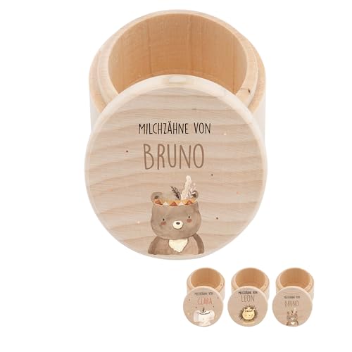 Kidsmood - Personalisierte Milchzahndose aus Holz, Kinder Zahnbox für Milchzähne Jungen und Mädchen bedruckt mit kinderfreundlicher Latextinte, für die ersten Zahnschätze, Zahnfee Geschenke von Kidsmood