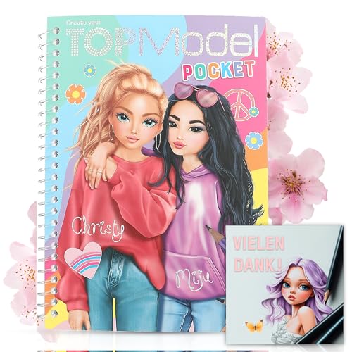 TOPModel Pocket Malbuch: Kreatives Mode-Malbuch im handlichen Format mit glänzendem Cover, 120 Seiten Model-Figurinen und Stickerbogen + E-Book Schritt-für-Schritt Zeichnen Lernen für Kinder von Kidstell