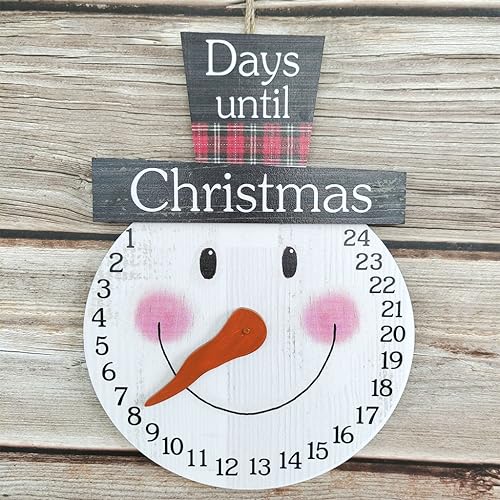 KieTeiiK Holz Weihnachten Adventskalender, Schneemann Weihnachten Countdown Kalender mit Schnur, Kreative Uhrform Hängende Weihnachtskalender, Niedliche Weihnachtsbaumschmuck Türdekor (B) von KieTeiiK