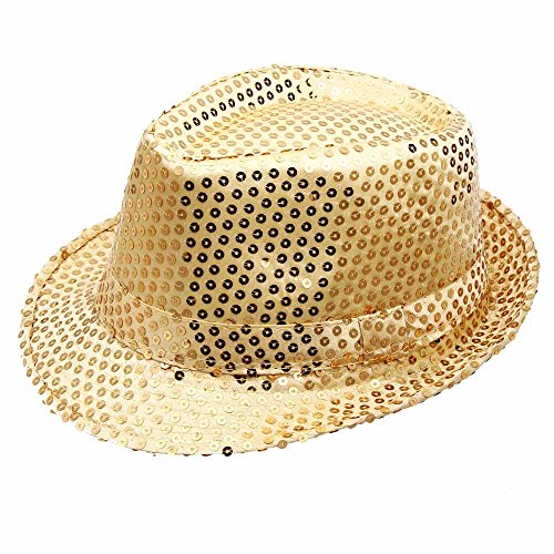 Roter Pailletten-Hut, Pailletten Hut Glitzer Kappe Partyhüte Sylvester Karneval Party Fedora-Hut mit Pailletten Jazz-Hut Zauberer Latin Jazz Cosplay Abschlussball Kostüm Karneval Mottoparty (Gold) von Kielsjajd