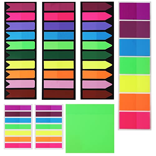 1070 Stücke Transparente Haftnotizen Sticky Notes, 7 Set Bunt Klebezettel Haftstreifen Book Tabs Notizzettel, Selbstklebende Heftstreifen Schreibbar zum Markieren Hervorheben von Seiten von Kieswan