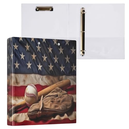 American Flag Baseball 3-Ringbuch, 3,8 cm, rund, hält 200 Blatt, vielseitiger Ordner mit 3 Innentaschen für Büro und Zuhause, 1 Stück von Kigai