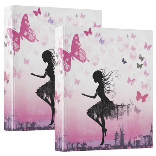 Butterfly Girl 3-Ringbuch, 3,8 cm, runde Ordner, hält 200 Blatt, vielseitiger Ordner mit 3 Innentaschen für Büro, Zuhause, 1 Packung von Kigai