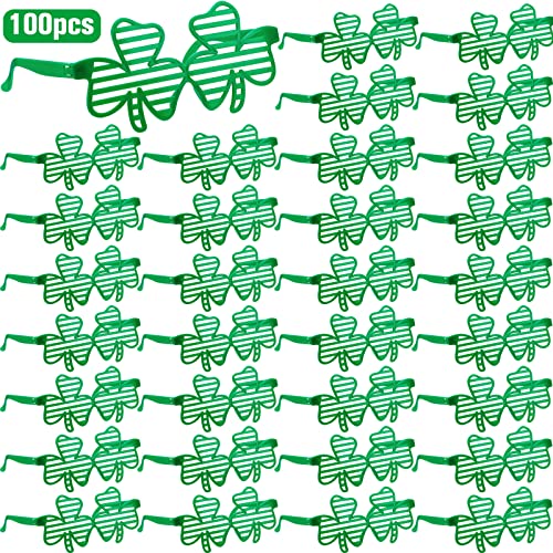 100 Stück St. Patricks Day Kleeblatt Shutter Brille Vierblättriges Kleeblatt Design Sonnenbrille St. Patricks Day Zubehör Grün Lucky Shutter Shades Kunststoff Brille für Kinder Erwachsene Party Requisiten Bulk von Kigeli