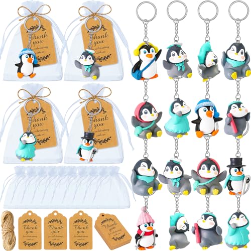 Kigeli 16 Sets Pinguin Schlüsselanhänger Pinguin Party Favors Tier Schlüsselanhänger 3D Arctic Pinguin Anhänger Miniatur Figuren Schlüsselanhänger von Kigeli