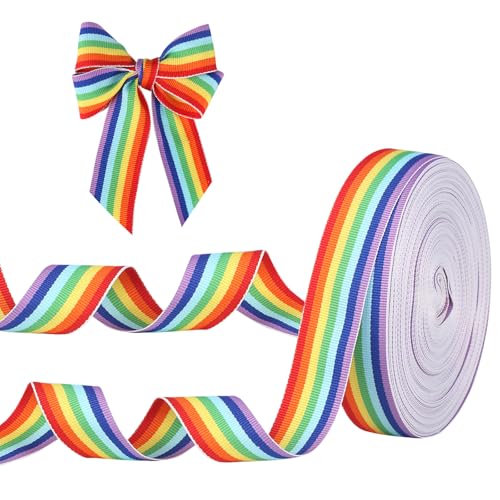 2 m Regenbogenband, doppelseitiges Ripsband, 7-farbiges Polyesterband, 25 mm Stoffband, Ripsband für Handwerk, Geschenkverpackung, Kleidungsdekoration von Kigift