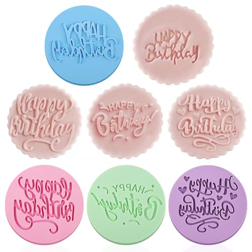 Fondant-Stempel "Happy Birthday", 3D-Design, runde Keksstempel für Cupcakes, Kuchen, Fondant, Dekoration, 4 Stück von Kigift