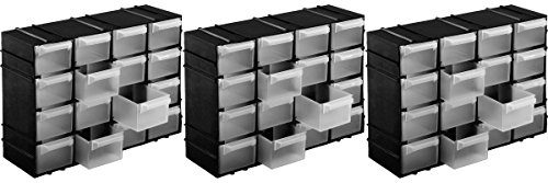 Kigima Sortierbox 3er Set 22x15x8cm 16 Fächer Schwarz – Praktisches Kleinteilemagazin aus Plastik – Sortimentskasten für Wandmontage geeignet – ideal als Werkstatt Organizer von Kigima