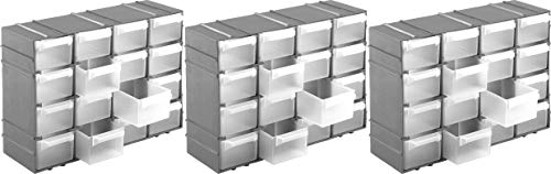 Kigima Sortierbox 3er Set 22x15x8cm 16 Fächer Silber – Praktisches Kleinteilemagazin aus Plastik – Sortimentskasten für Wandmontage geeignet – ideal als Werkstatt Organizer von Kigima