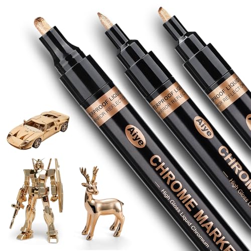 Kigniote Metallic Stifte Set Bronze, 3 Stück Permanenter Liquid Chrome Marker Spezialtinte mit echtem Spiegeleffekt, wasserfester Goldstift für Graffiti, Maniküre, Metall, Glas, Färbung des Modells von Kigniote