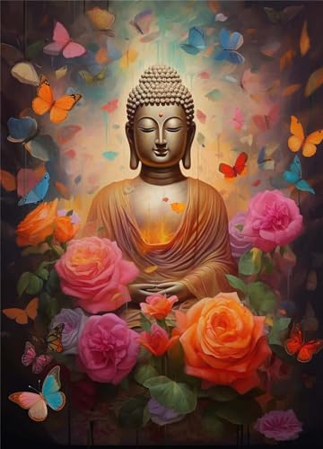 Buddha-Blumen-Diamant-Kunst-Kits für Erwachsene, 5D-Diamant-Malen-nach-Zahlen-Set zum Selbermachen, Diamantkunst, Kristallstickerei, Kreuzstich, Kunst und Handwerk für Heimdekoration, 100 x 120 cm, von Kiigezaa