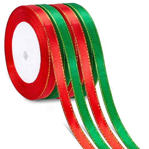 100m 4 Rollen Satinband Geschenkband, Geschenkbänder Dekoband, Weihnachten Schleifenband Stoffband für DIY Geschenkverpackung Weihnachtsbaum Deko von Kiiwah