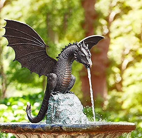 Kikioo Garden Fountain Dragon Statue, Water Spray Dragon Resin Water Landscape Sculpture, Garden Statues Dragon Ornaments Decorative, Garden Art Decoration, Patio, Lawn von Kikioo